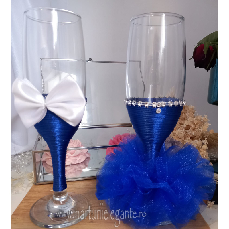 Set 2 Pahare Nasi Elegant cu Albastru