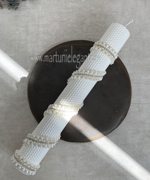 Lumanare cununie religioasa cu perle si strasuri