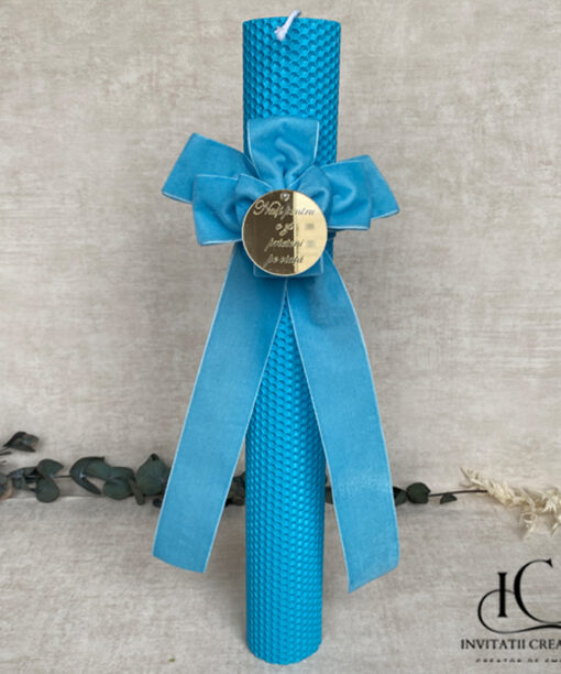 Lumanare Botez Fagure Personalizata Banut Auriu cu Mesaj