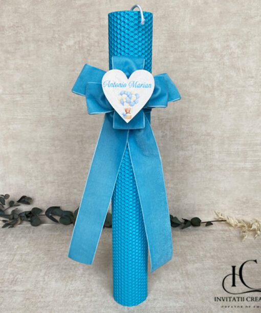 Lumanare Botez Fagure Personalizata Ursulet in cos cu Baloane