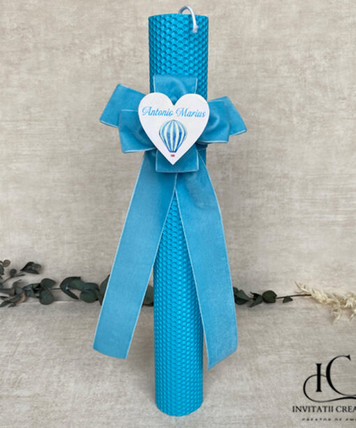 Lumanare Botez Baiat Ceara Albine Personalizata cu Balon cu Aer cald