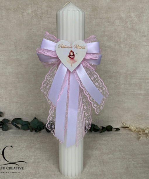 Lumanare Botez Diafana Personalizata cu Balerina Eleganta