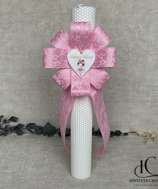 Lumanare Botez Floare Mare Roz Personalizata Balerina Eleganta