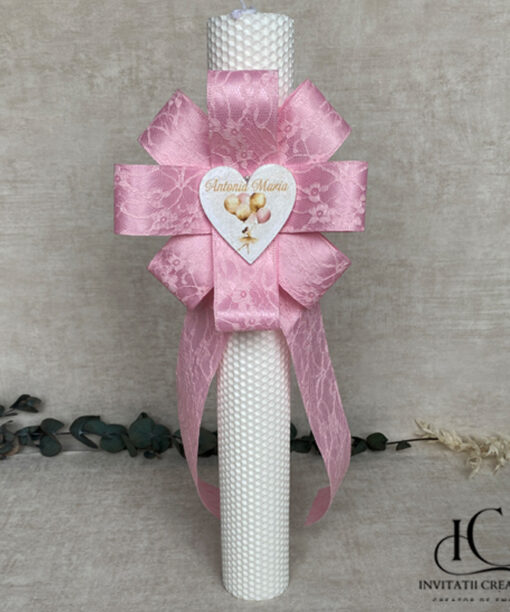 Lumanare Botez Floare Mare Roz Personalizata Balerina cu baloane