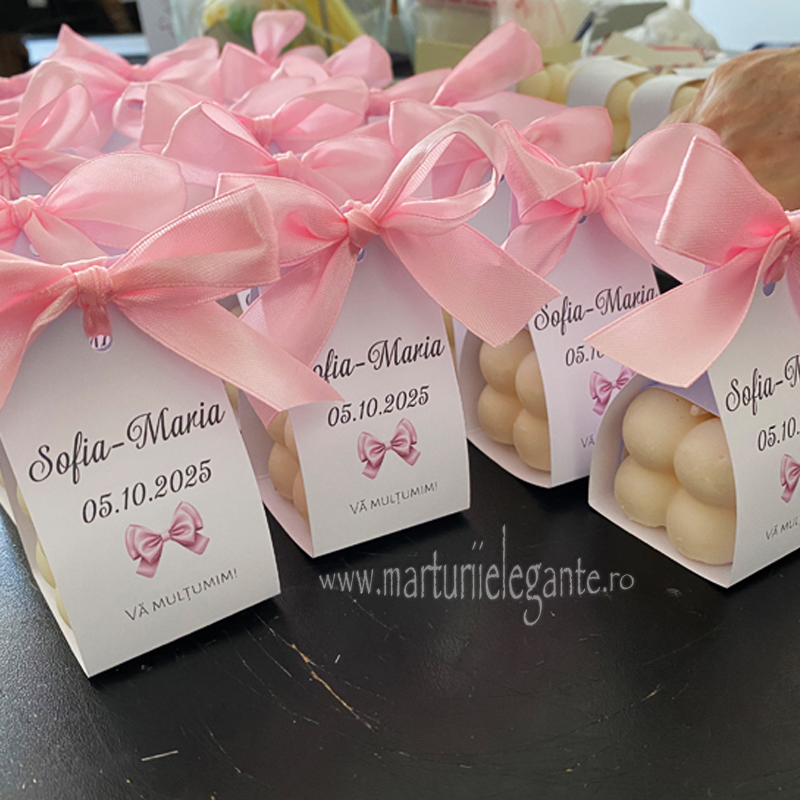 Marturii lumanari bubble cu fundita roz Marturii lumanari bubble cu fundita roz
