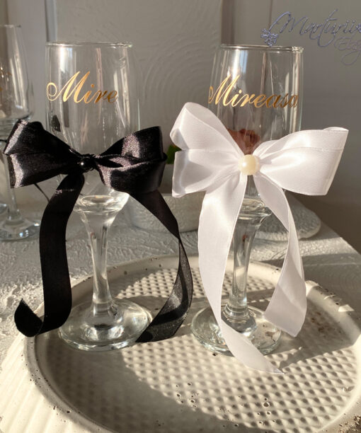 Set 2 pahare miri personalizate cu panlica si perla