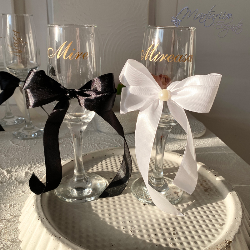 Set 2 pahare miri personalizate cu panlica si perla