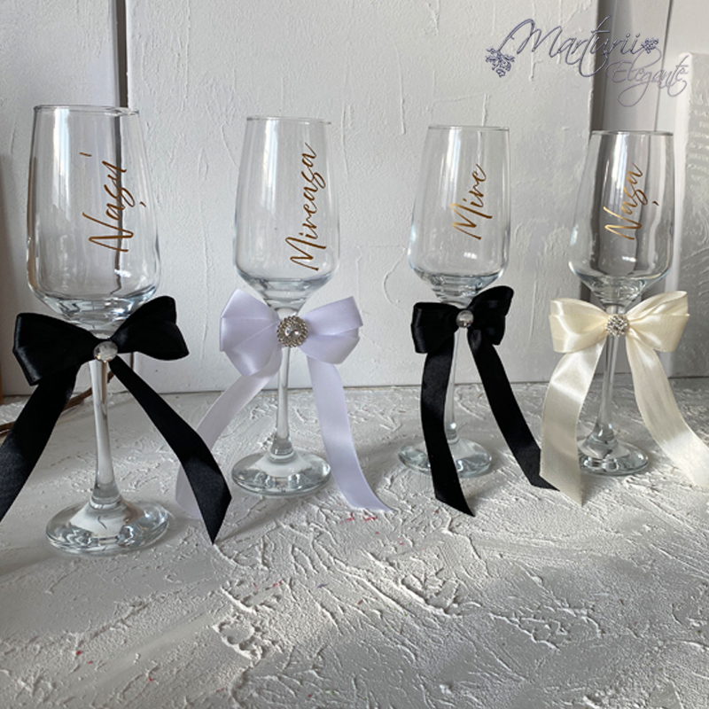Set 4 pahare nunta personalizate miri si nasi