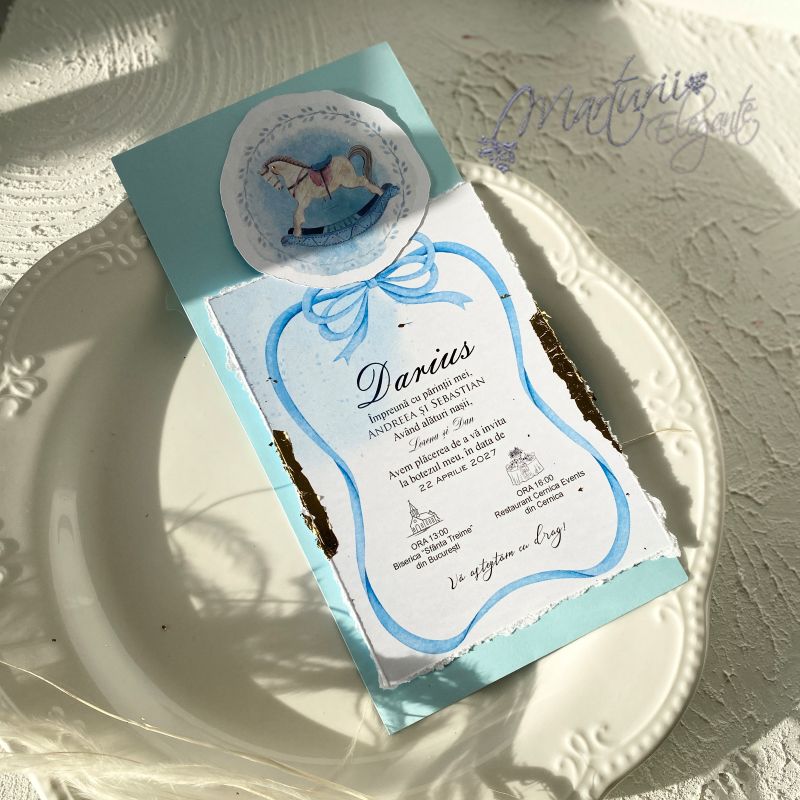 Invitatie de Botez Calut Carusel Bleu Elegant (1)