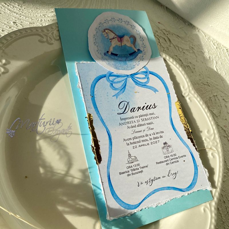 Invitatie de Botez Calut Carusel Bleu Elegant (2)