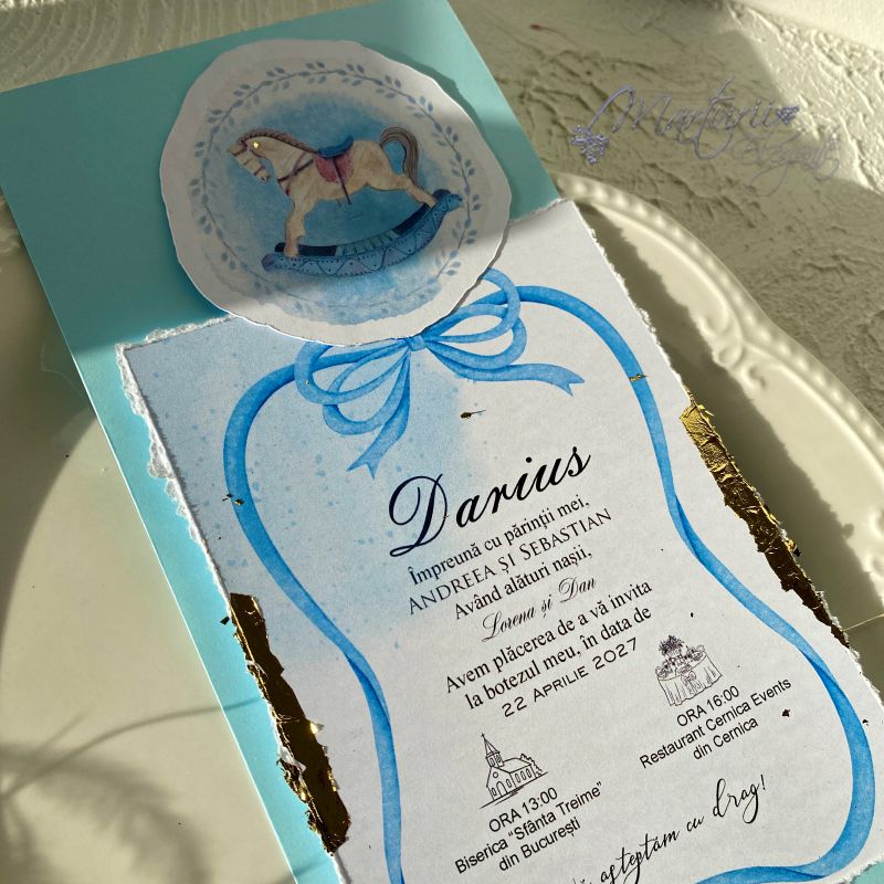 Invitatie de Botez Calut Carusel Bleu Elegant (4)