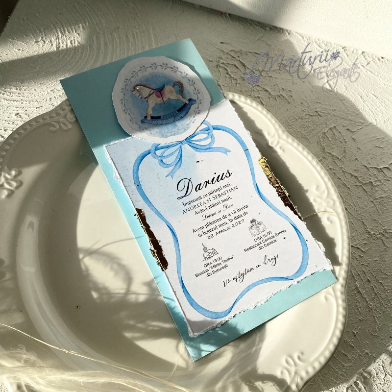 Invitatie de Botez Calut Carusel Bleu Elegant (5)
