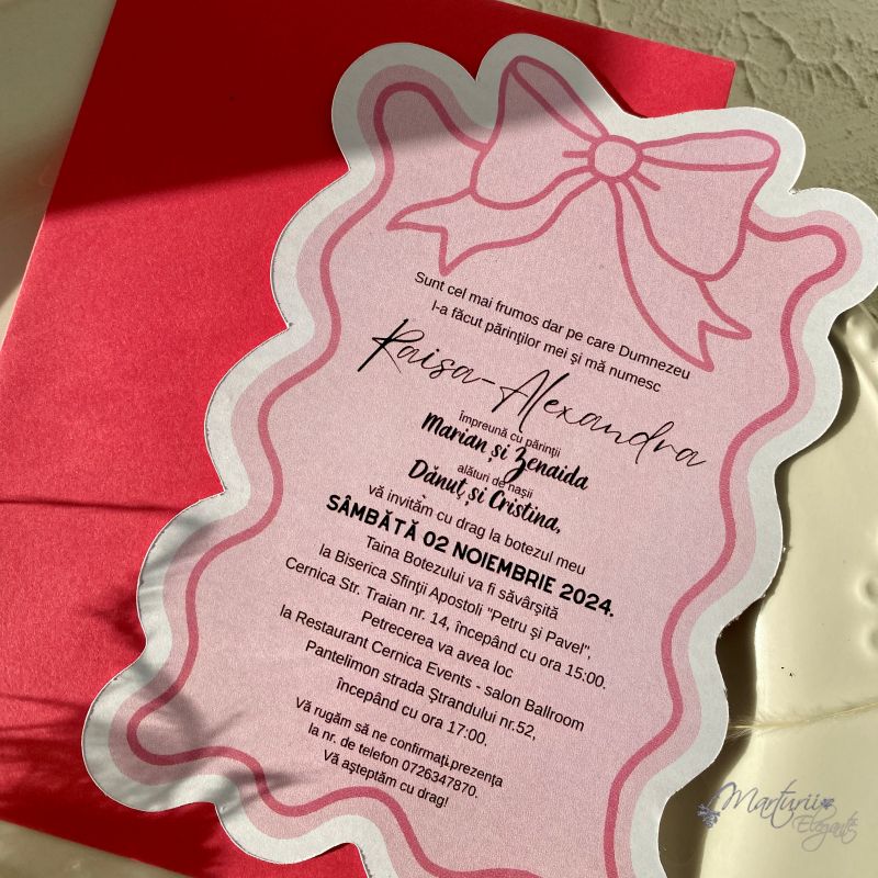 Invitatie de Botez Forma Deosebita ci Fundita Eleganta Roz (2)