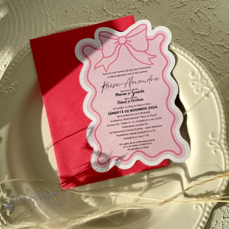 Invitatie de Botez Forma Deosebita ci Fundita Eleganta Roz (3)