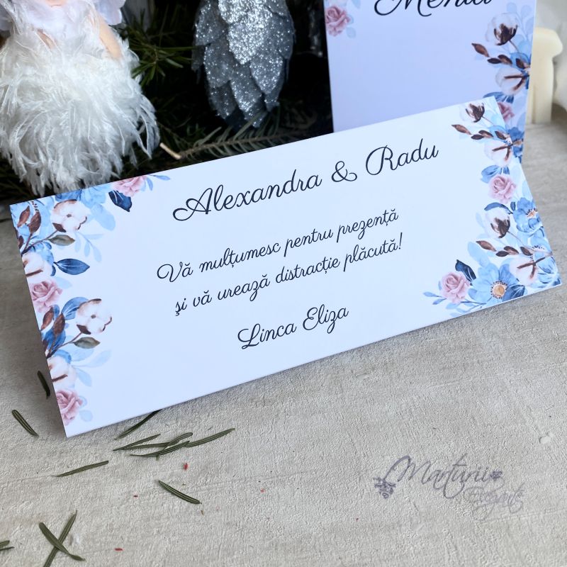 Plic de Bani cu Flori de Bumbac si Flori Albastre Pastel